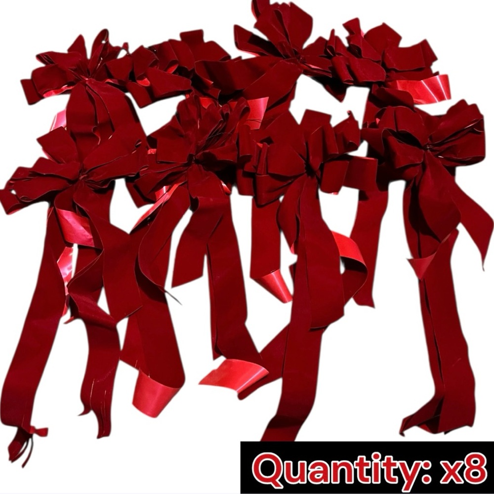 Red Christmas Holiday Bows Lot/ Set x8 Handmade 12-Loop 24in Long-Tailed Bundle